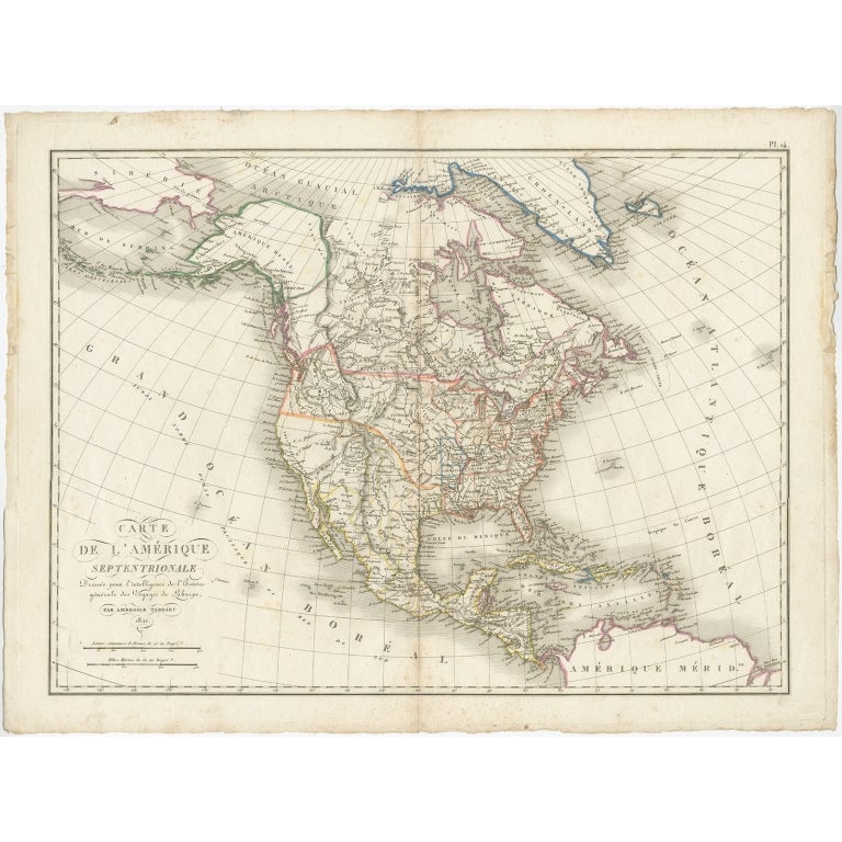 Antique map of America titled 'Carte de l'Amerique septentrionale'. Scarce map of North America, shortly after the Louisiana Purchase and the first publication of Lewis & Clark's official report. Includes the rare pre-Louisiana Purchase territories,