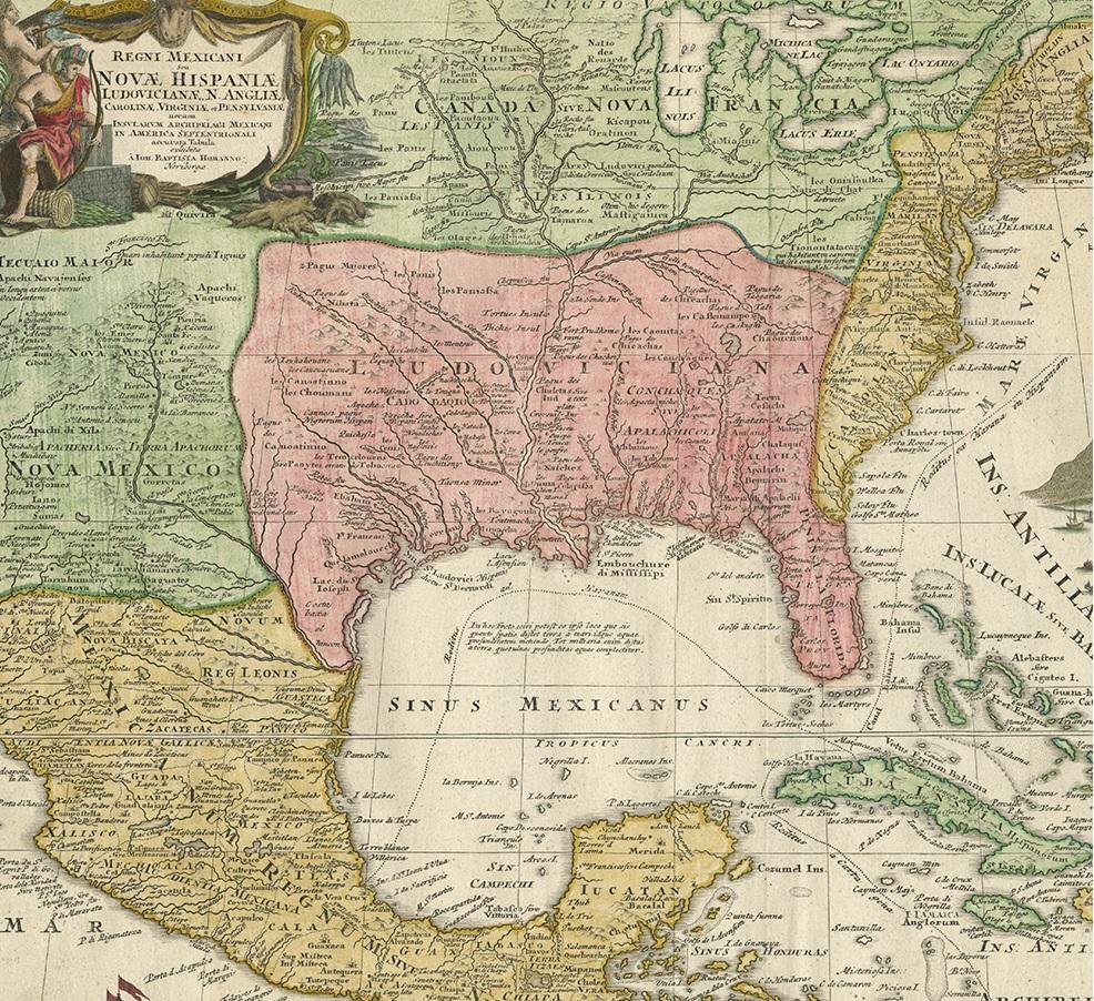 Antique Map of North America and the West Indies by Homann, circa 1720 In Good Condition In Langweer, NL