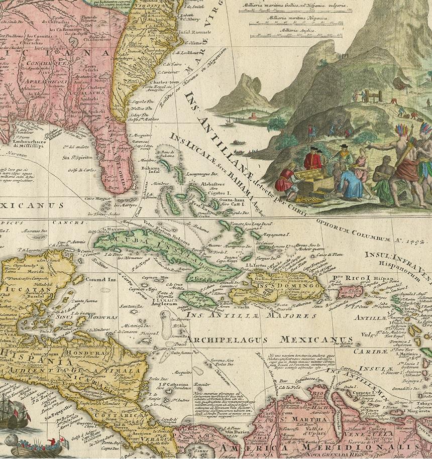18th Century Antique Map of North America and the West Indies by Homann, circa 1720
