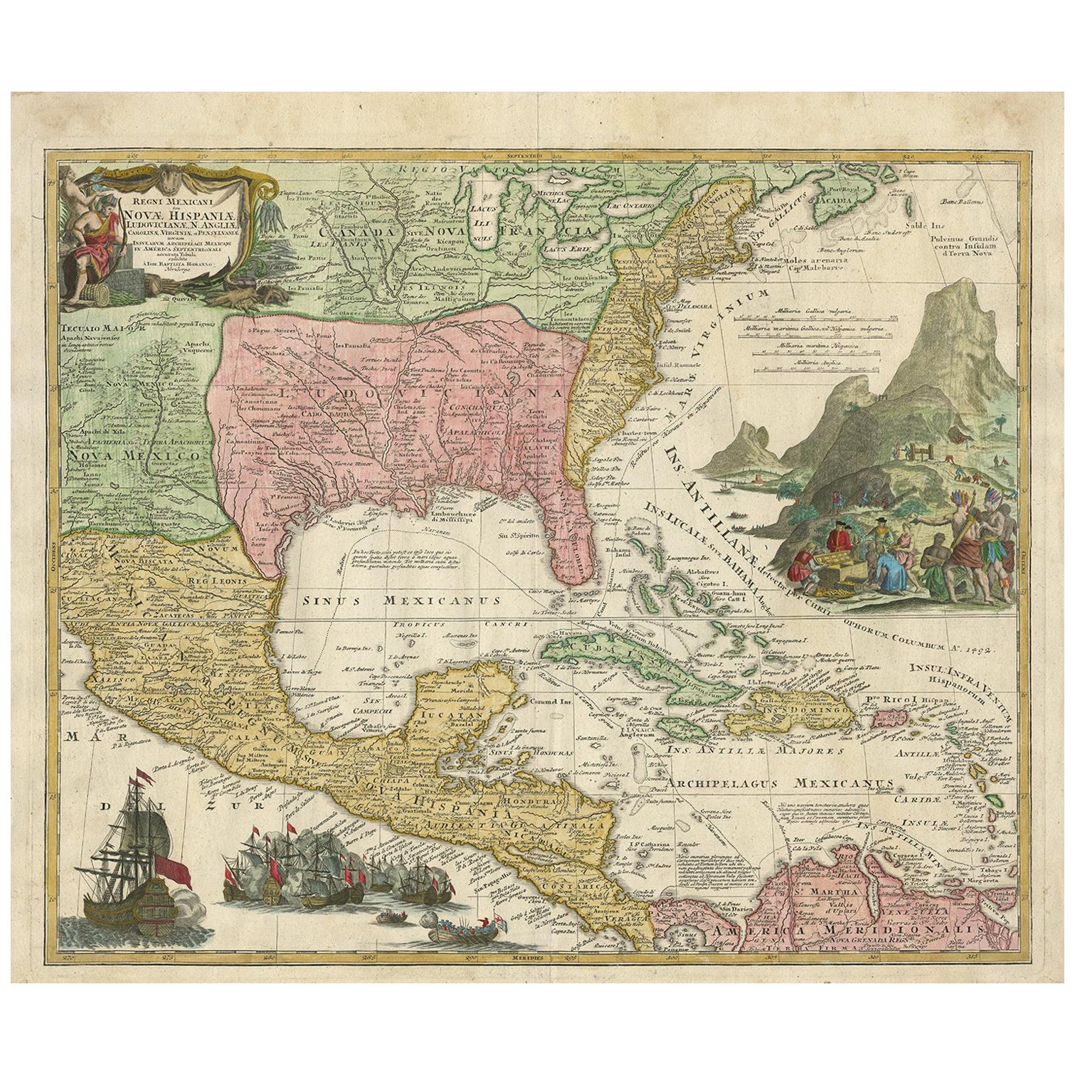 Antique Map of North America and the West Indies by Homann, circa 1720