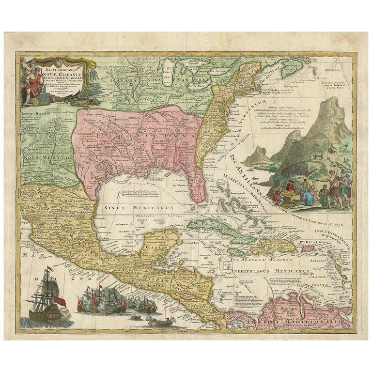Antique Map of North America and the West Indies by Homann, circa 1720 ...