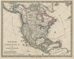 Antique Map of North America and the West Indies by Stieler, circa 1865
