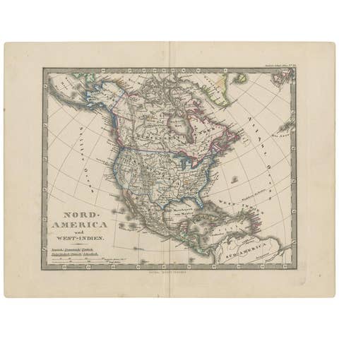 Antique Map of North America and the West Indies by Stieler, circa 1865