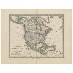 Carta geografica antica del Nord America e delle Indie Occidentali di Stieler, 1865 circa