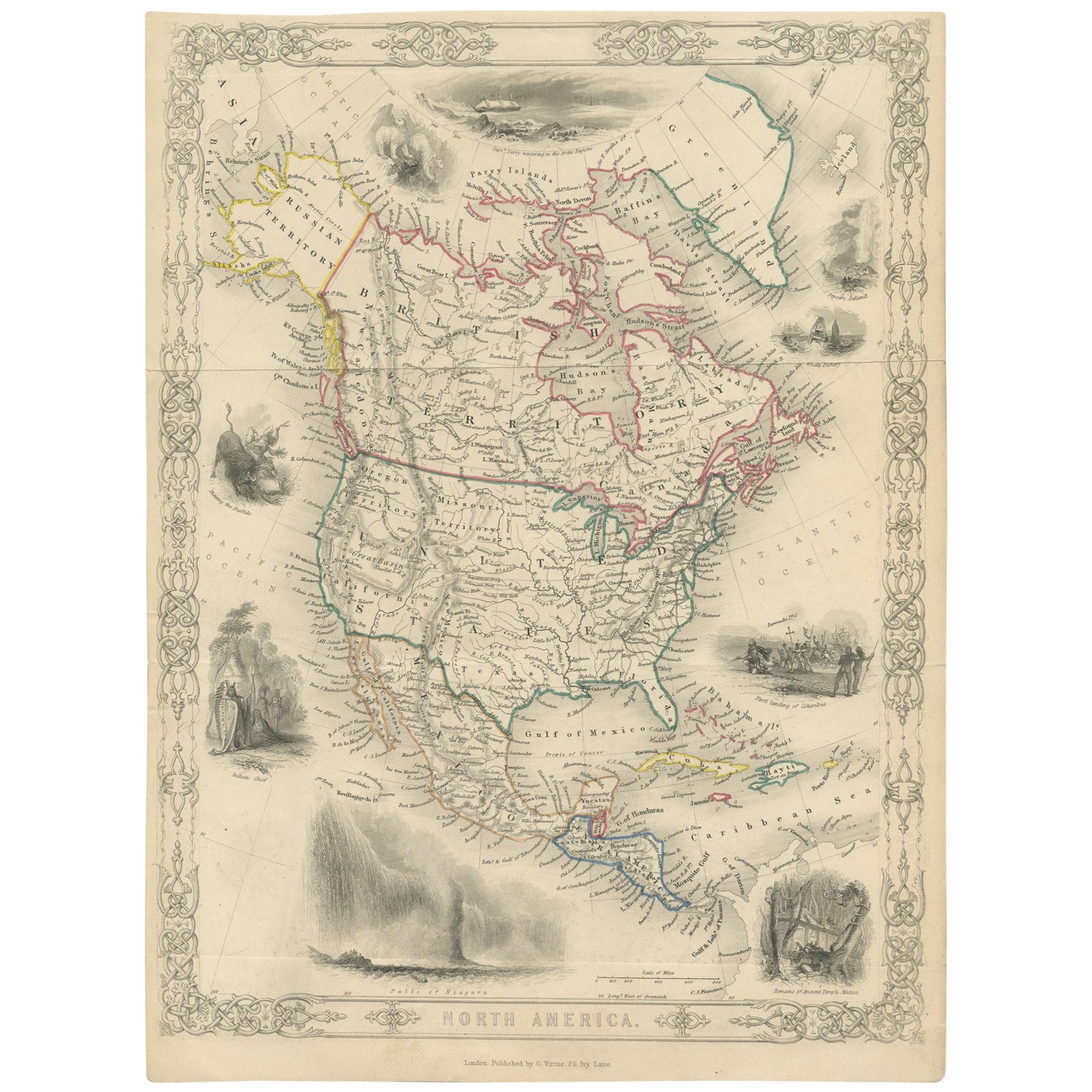 Decorative Antique Map of North America, circa 1860