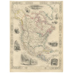 Decorative Antique Map of North America, circa 1860