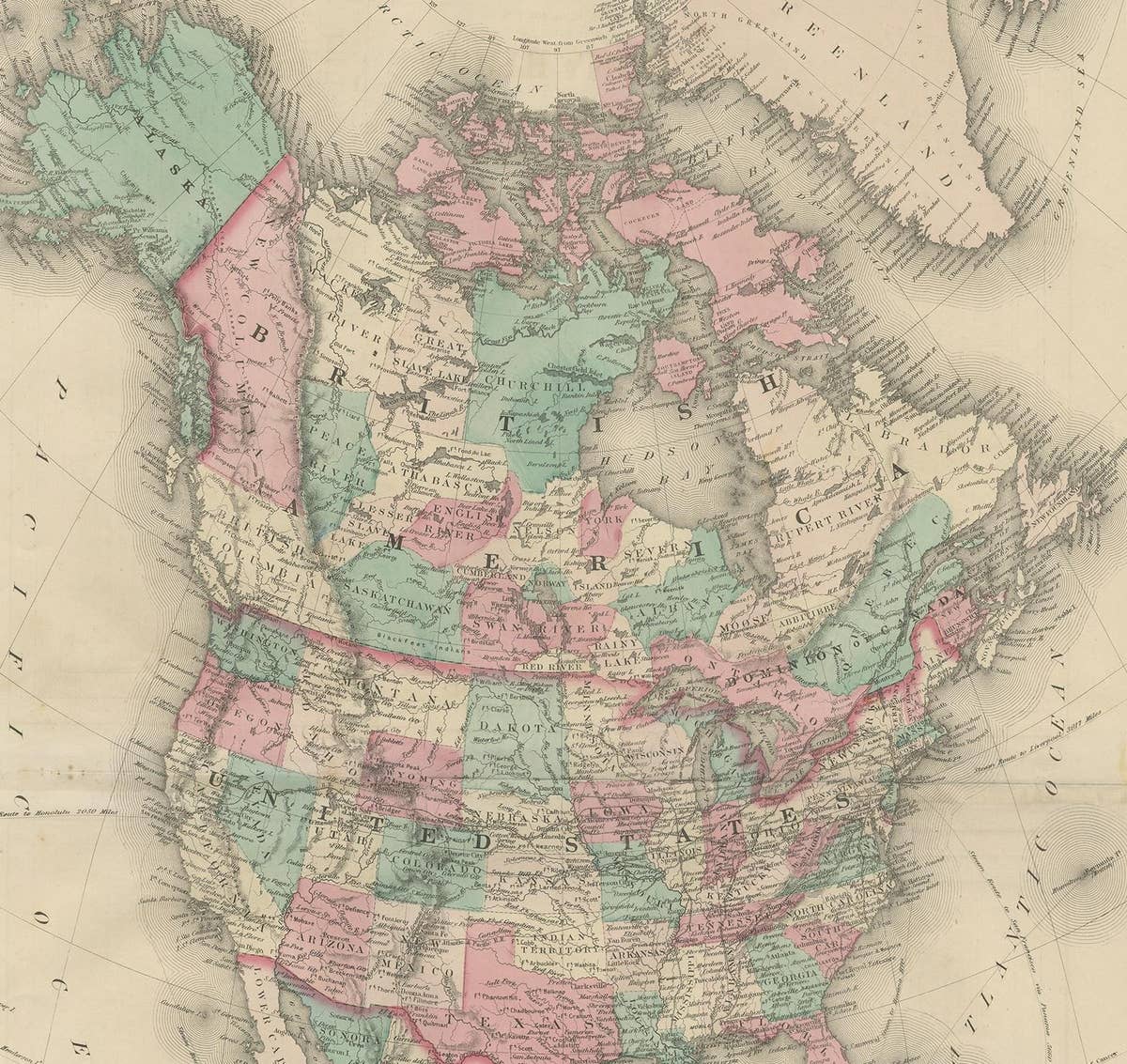 Antique Map of North America by Johnson, '1872'