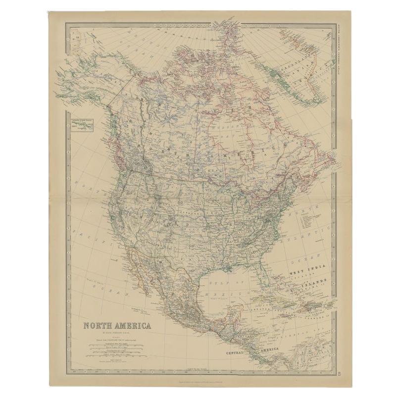 Carte ancienne d'Amérique du Nord par Johnston, 1882