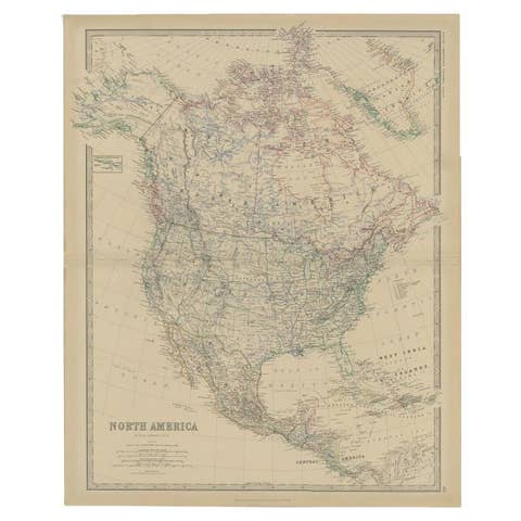 Antique Map of North America by Johnston, 1882