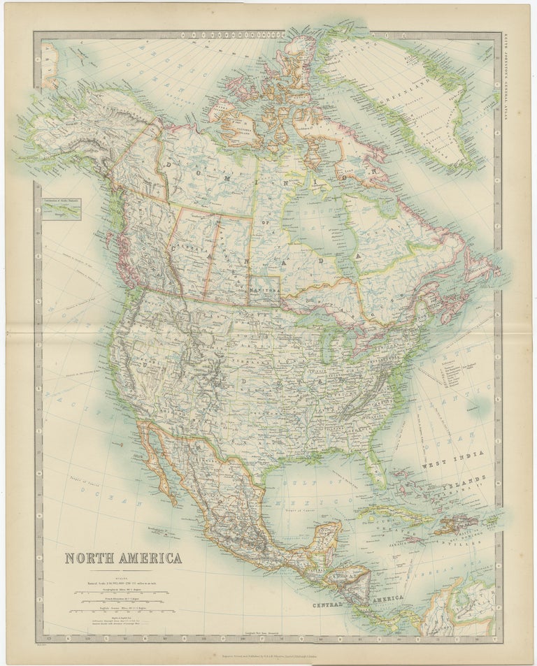 Antique Map of North America by Johnston (1909) at 1stDibs