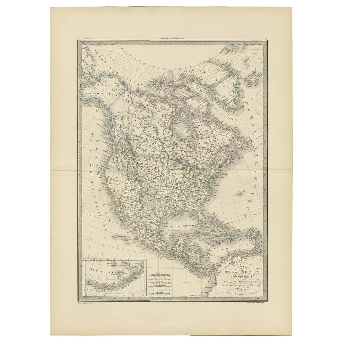 Antique Map of North America by Pierre M. Lapie, Paper, France, 1842