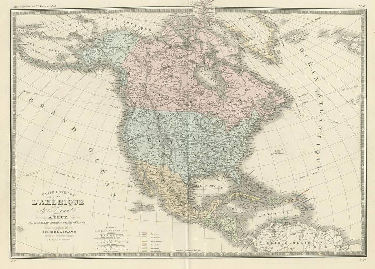 Antique Map of North America by Levasseur, 1875