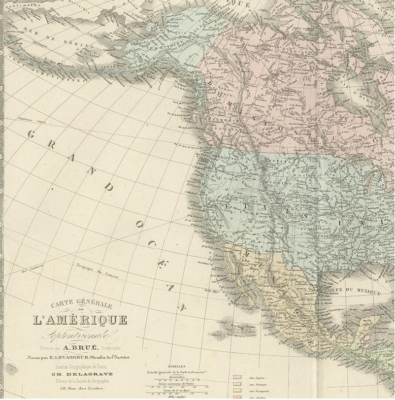 Mapa antiguo de América del Norte por Levasseur '1875 en Bueno estado para la venta en Langweer, NL