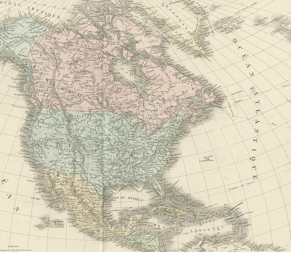 Mapa antiguo de América del Norte por Levasseur '1875 siglo XIX en venta