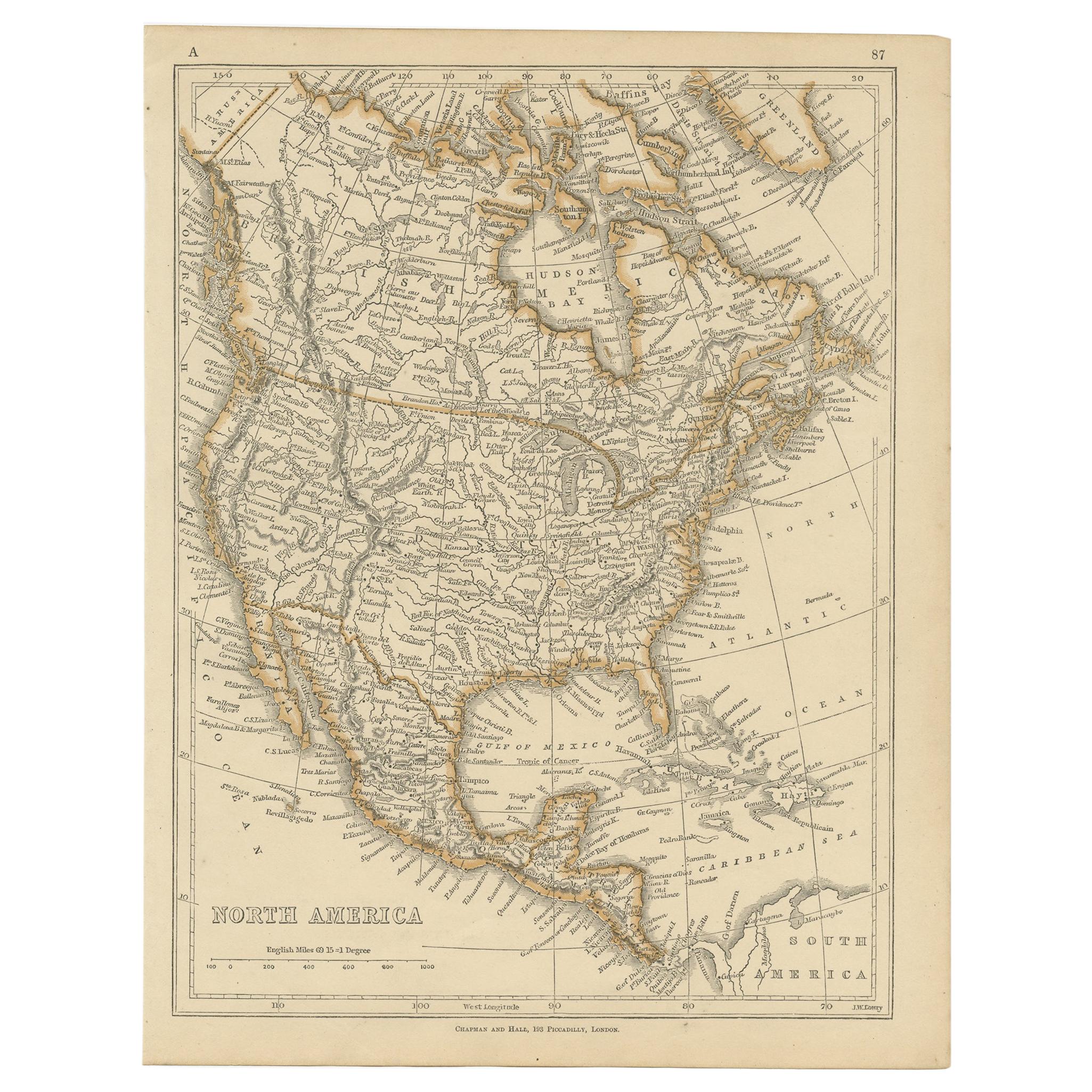 Antike Karte Nordamerikas von Lowry „1852“