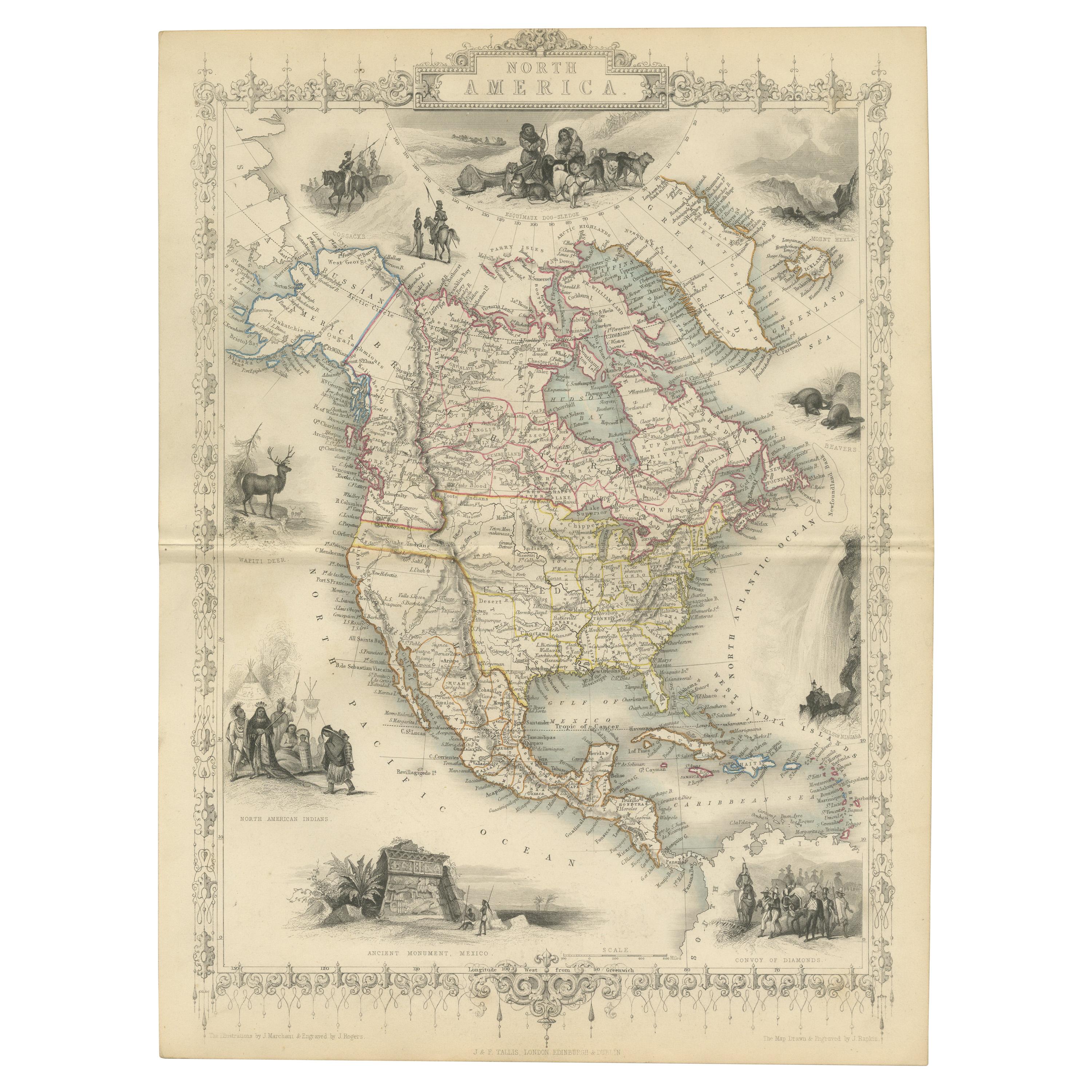 Antique Map of North America by Tallis 'c.1850'