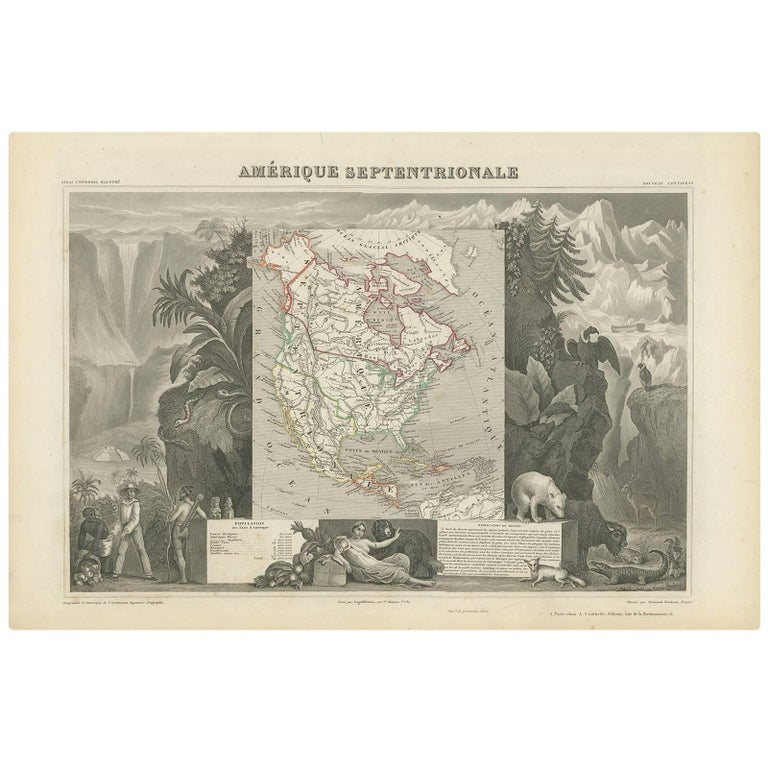 Antique Map of North America by V. Levasseur, 1854 For Sale