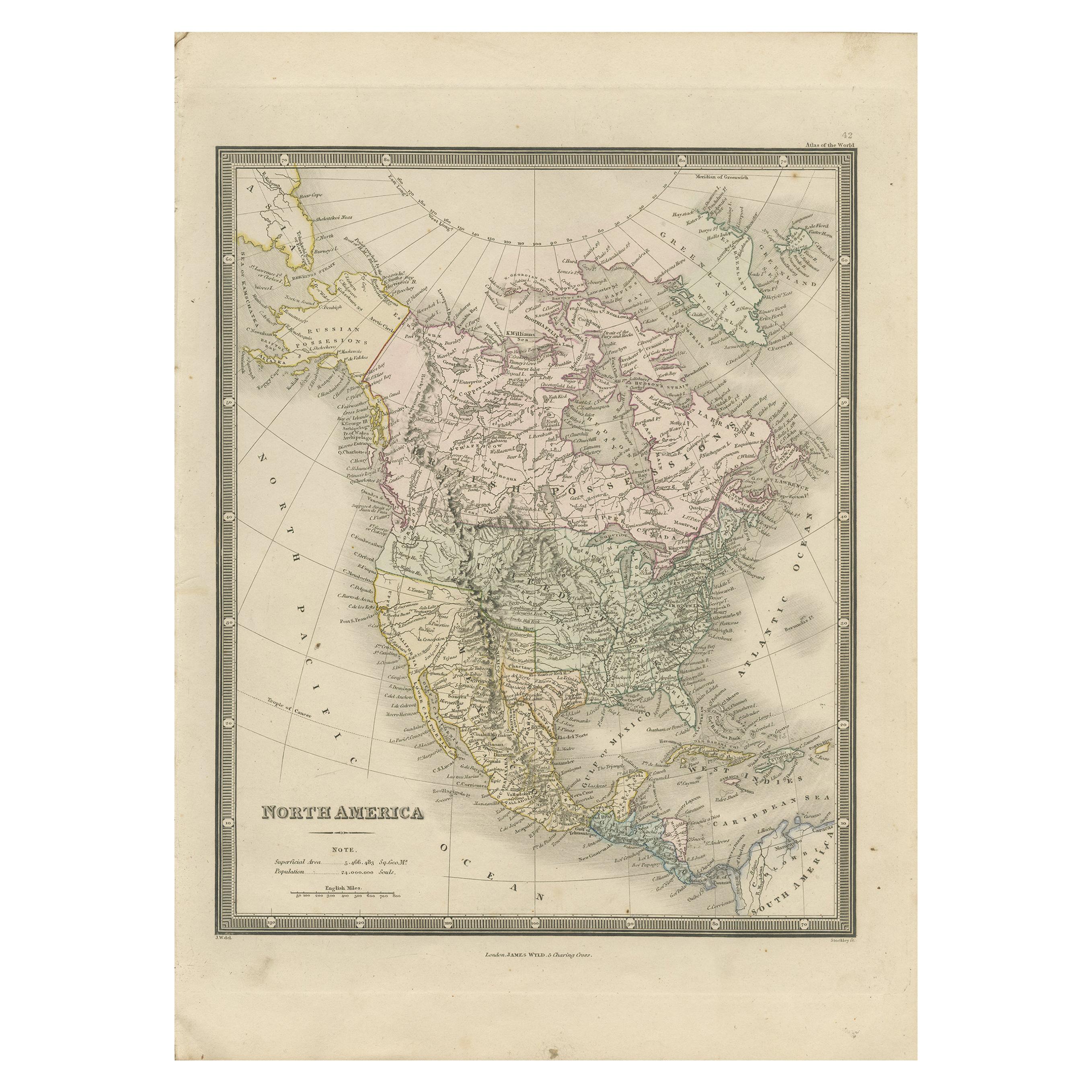 Antique Map of North America by Wyld '1845' For Sale