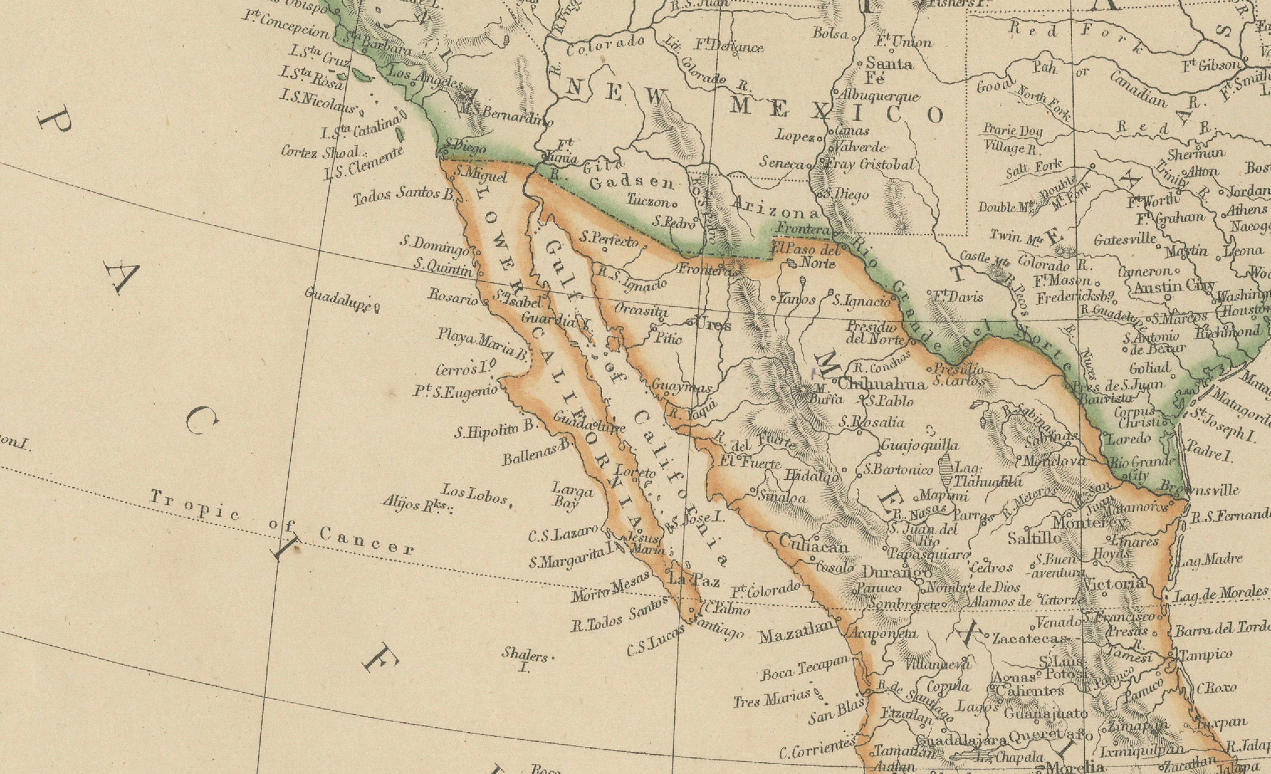 Antique Map of North America, Canada, United States and Mexico, 1860