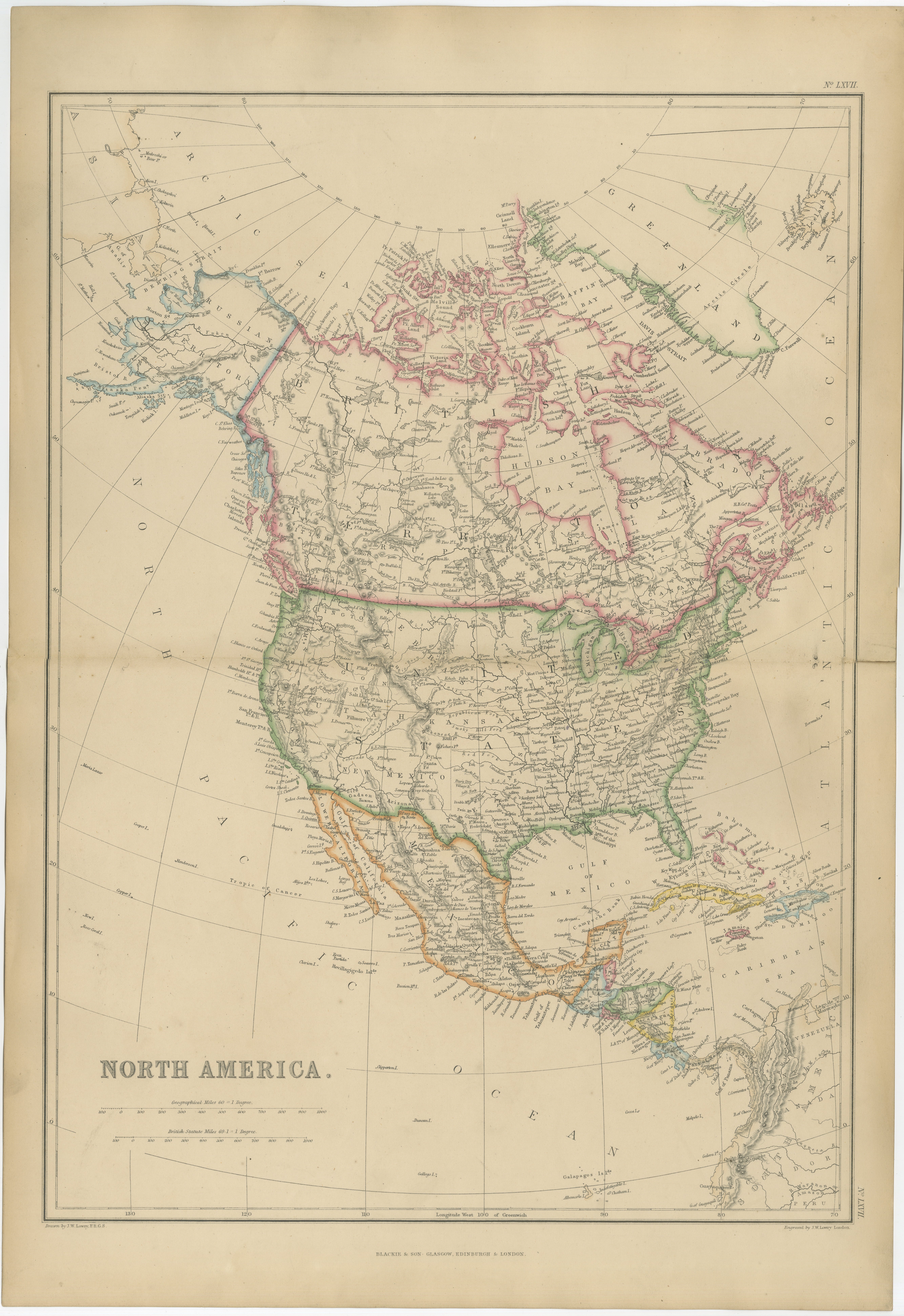 Antique Map of North America, Canada, United States and Mexico, 1860