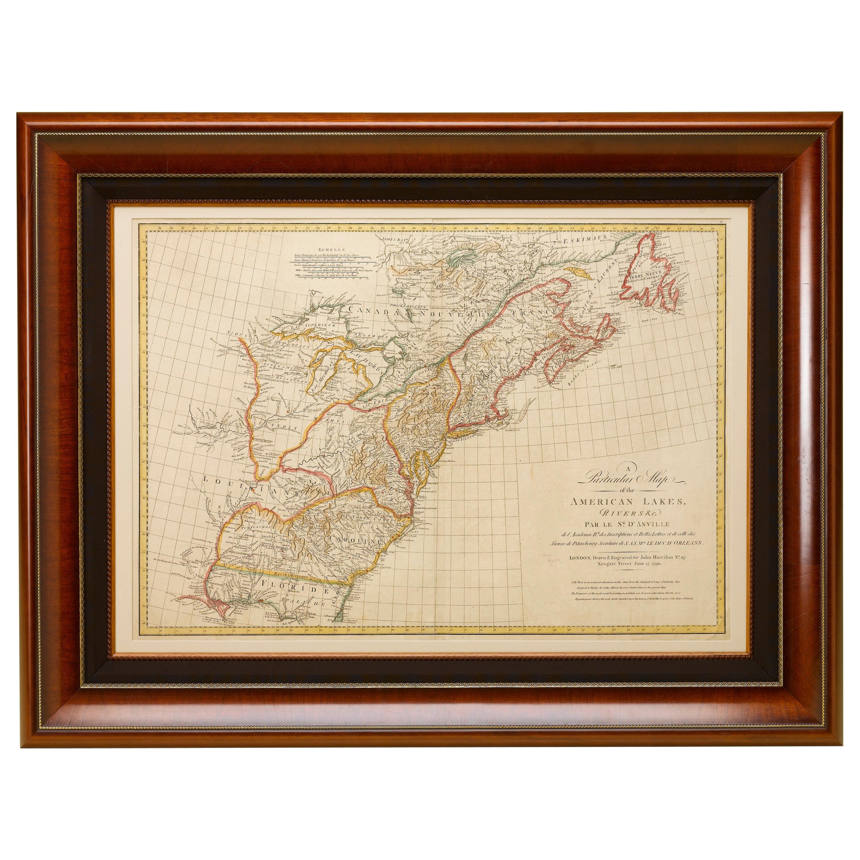 Antique Map of North America, Depicting the New World's Lakes and Rivers, 1790
