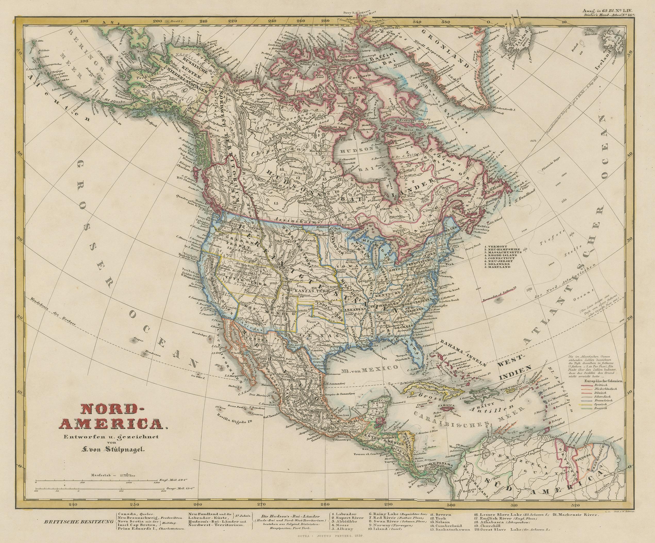Antique Map of North America Including the West Indies In Good Condition For Sale In Langweer, NL