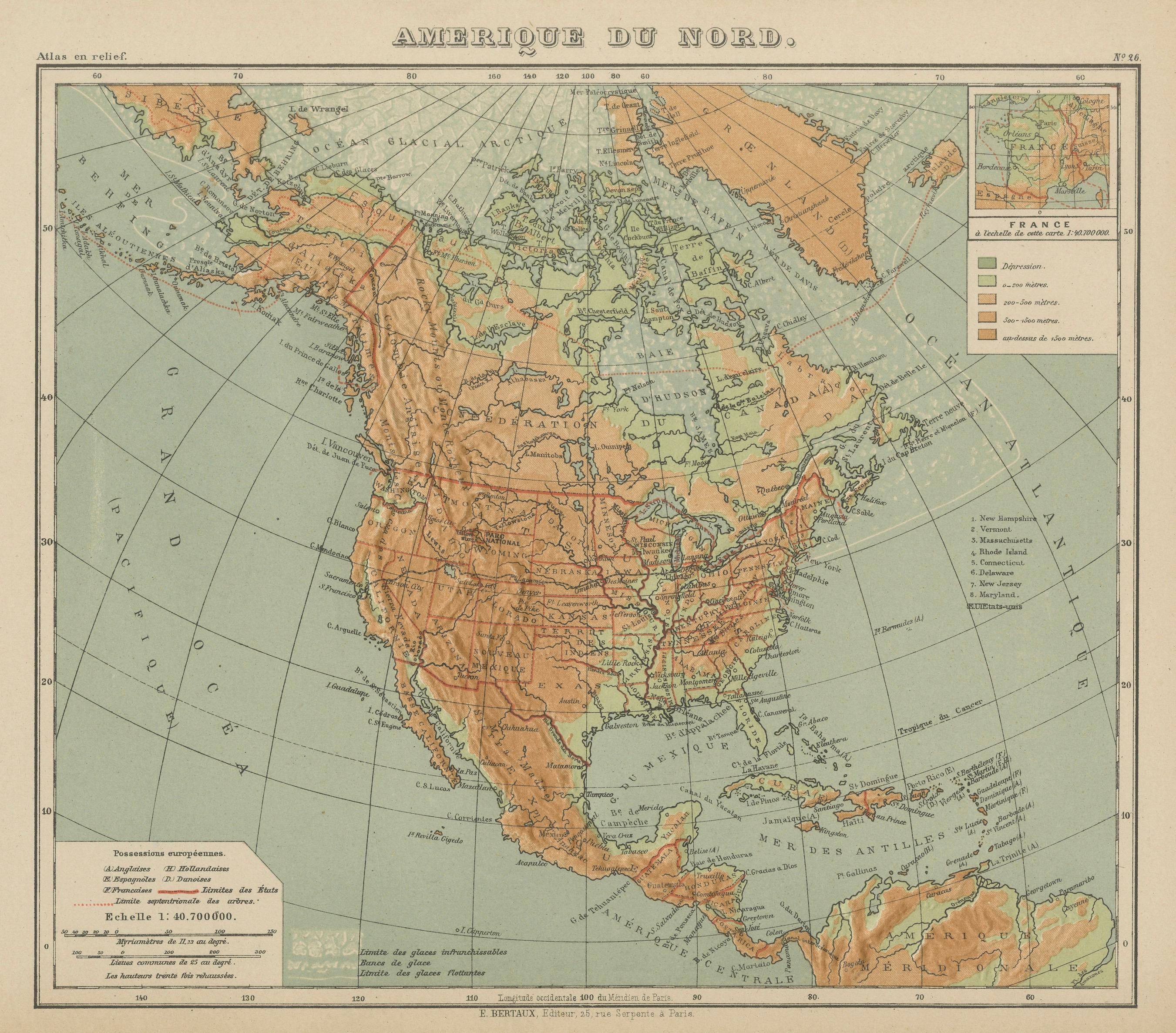 Carte ancienne de l'Amérique du Nord - Carte en relief physique par Hachette c.1883

Description :
Cette carte ancienne intitulée 