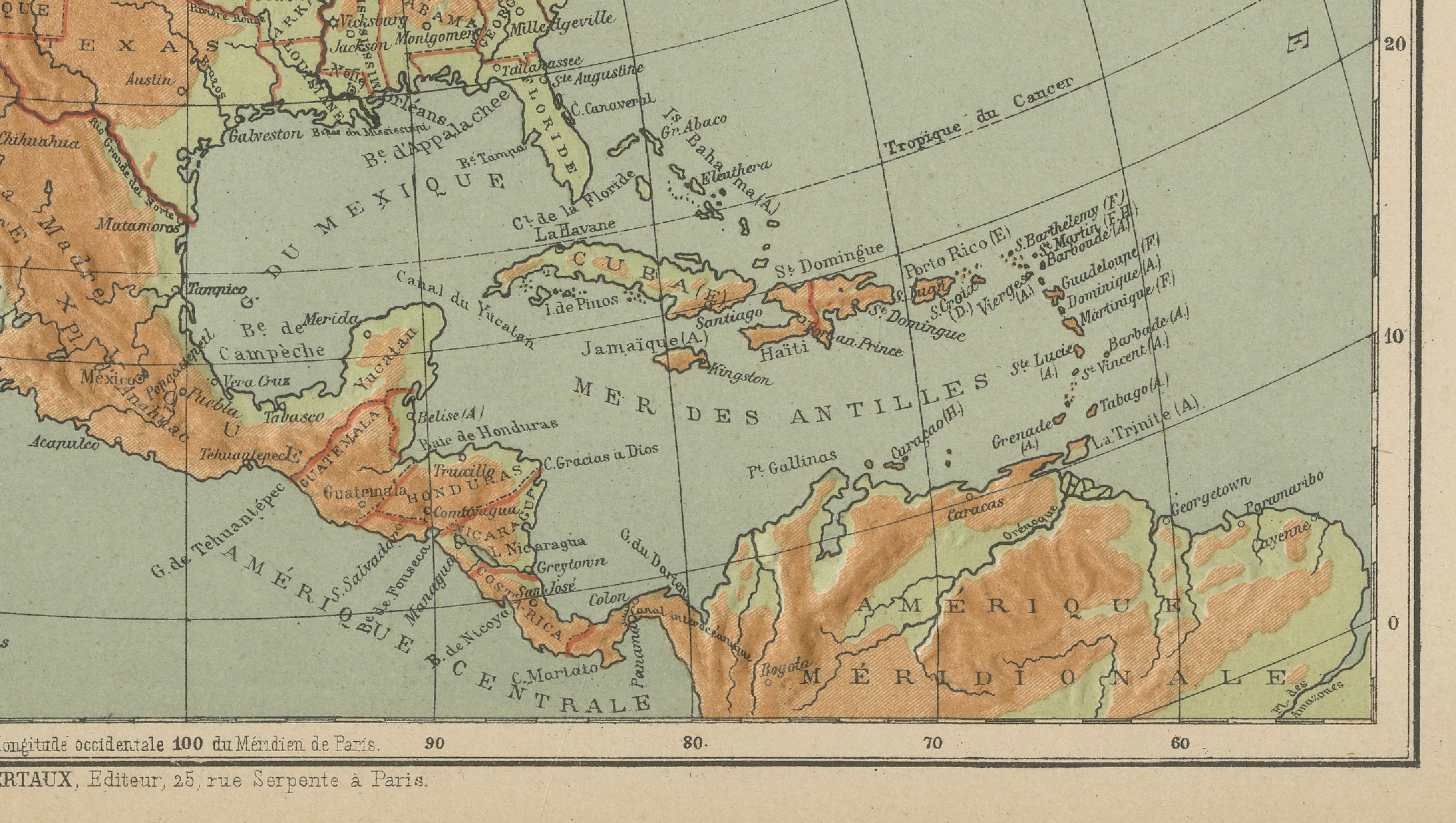 XIXe siècle Carte ancienne de l'Amérique du Nord - Carte en relief physique par Hachette c.1883 en vente