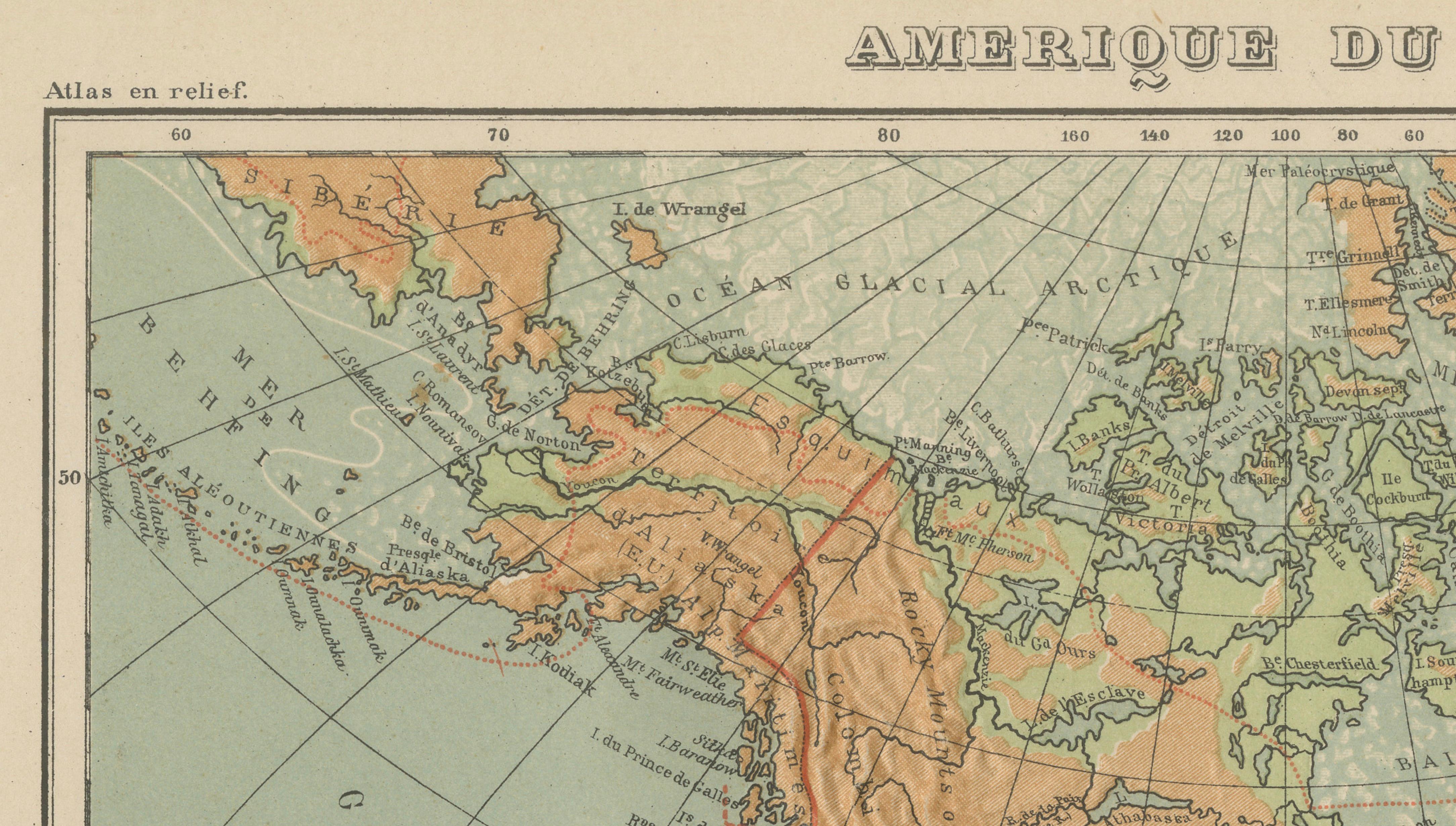 Carte ancienne de l'Amérique du Nord - Carte en relief physique par Hachette c.1883 en vente 2