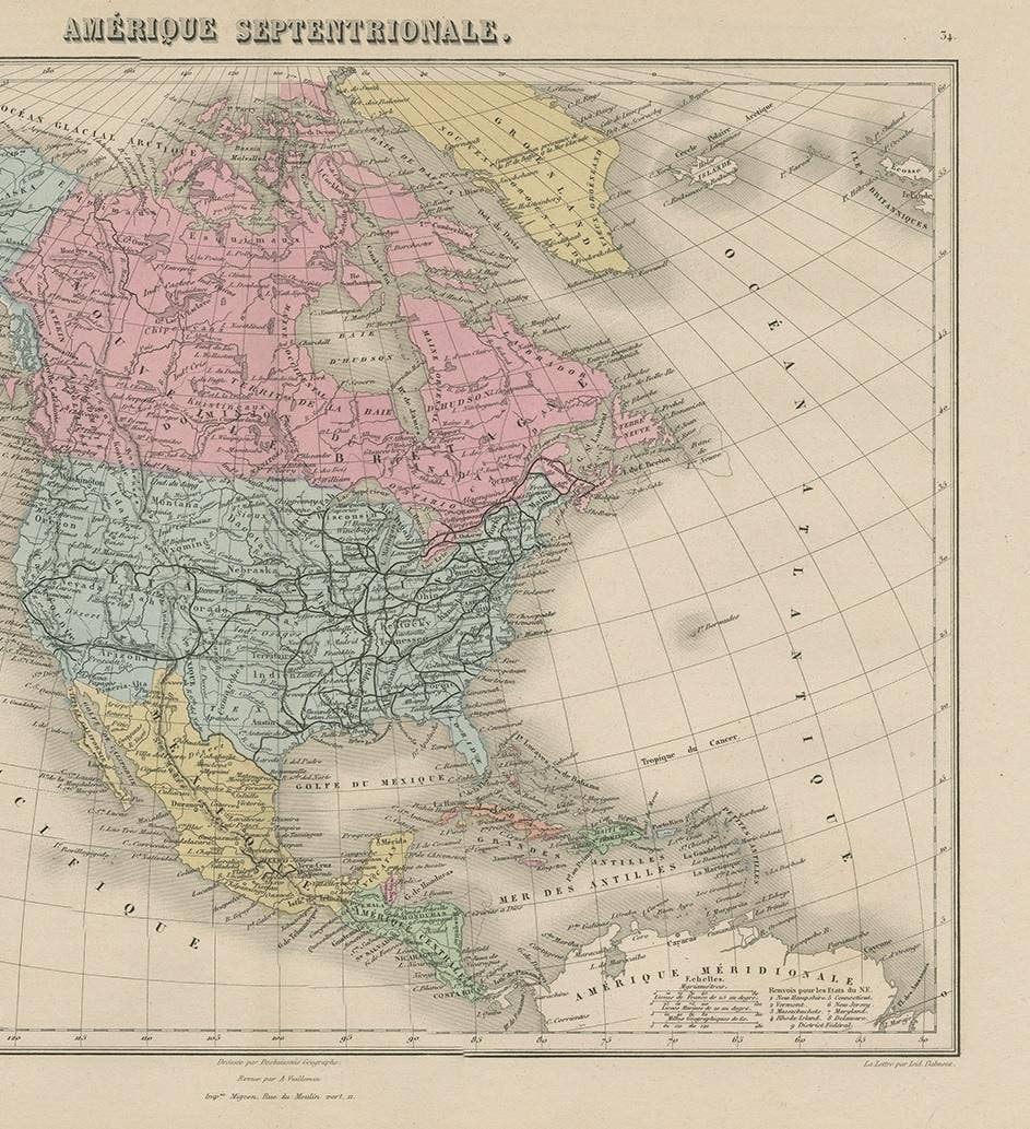 Antique Map of North and Central America by Migeon '1880'