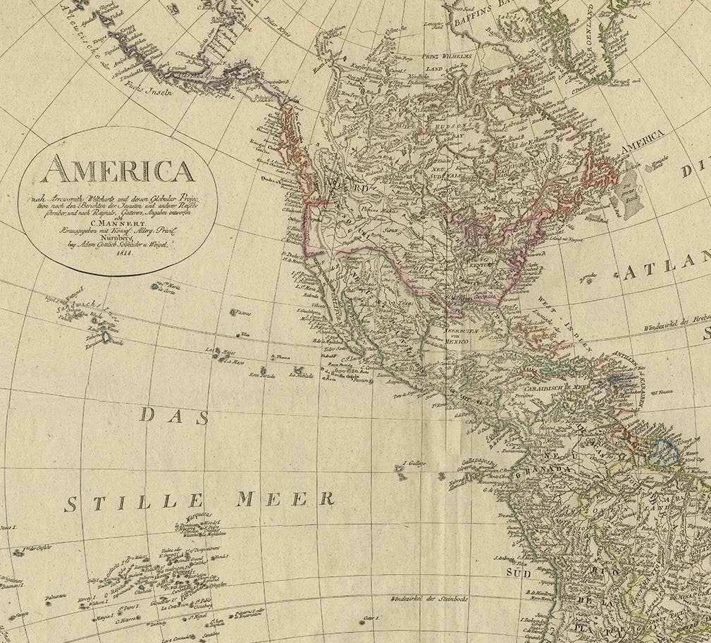 Antique Map of North and South America by Schneider and Weigel, 1818