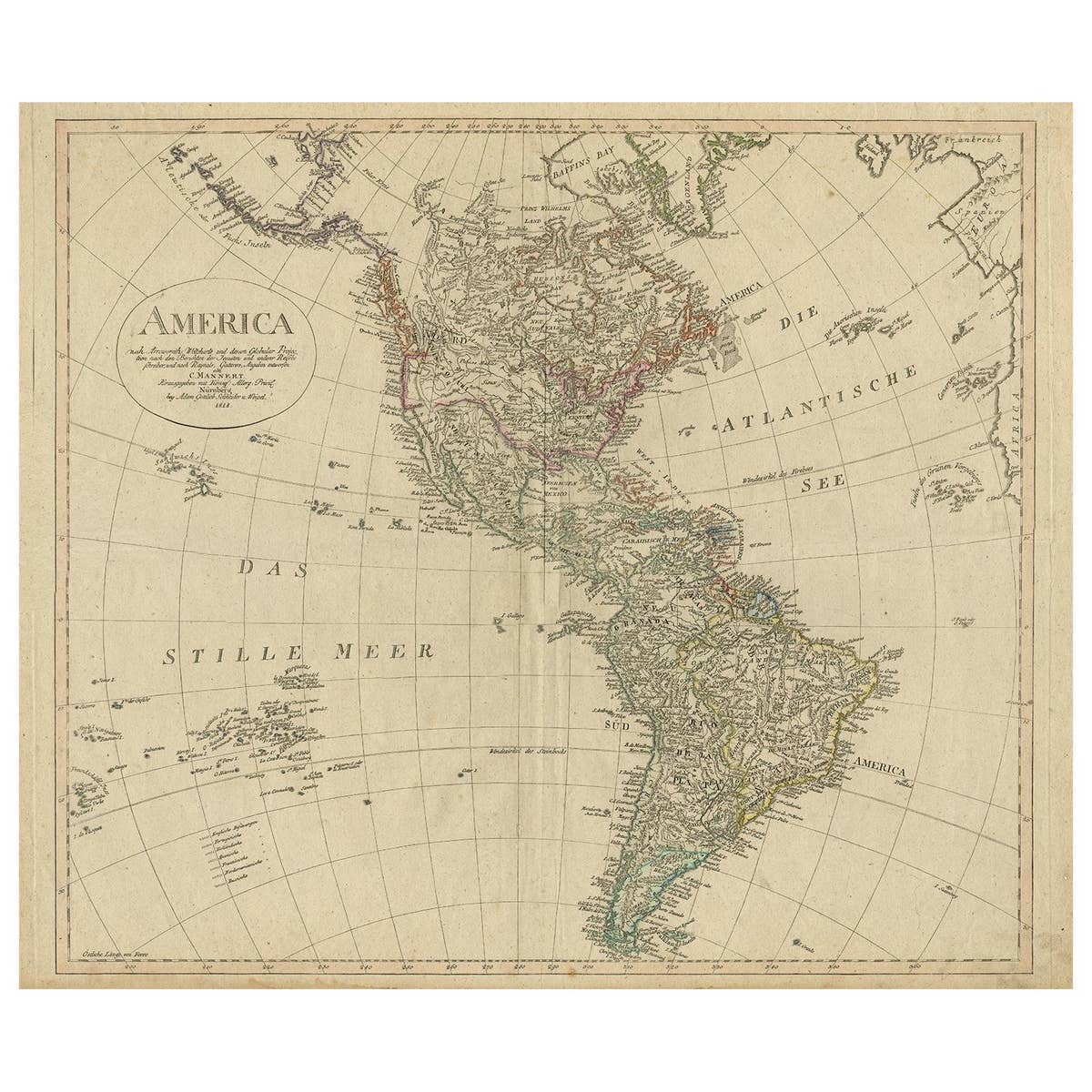 Antique Map of North and South America by Schneider and Weigel, 1818