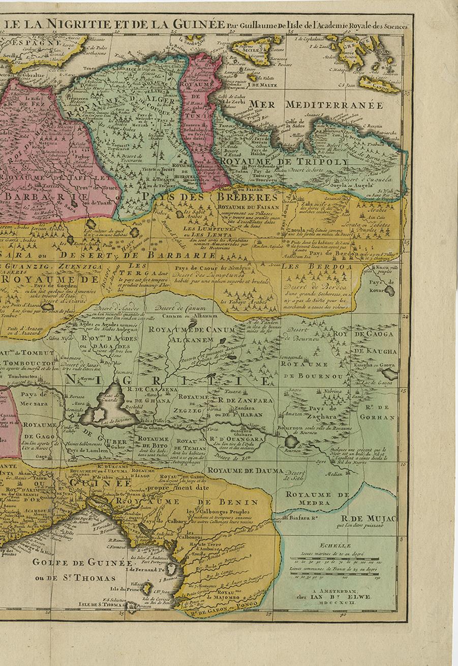 XIXe siècle Carte ancienne d'Afrique du Nord et de l'Ouest par J.B. Elwe, 1792 en vente