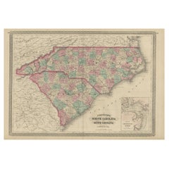 Antique Map of North Carolina and South Carolina by Johnson, 1872