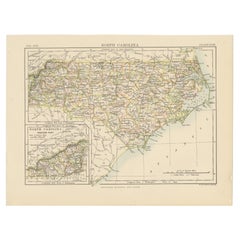 Antike Karte von North Carolina, mit eingelassener Karte des westlichen Teils