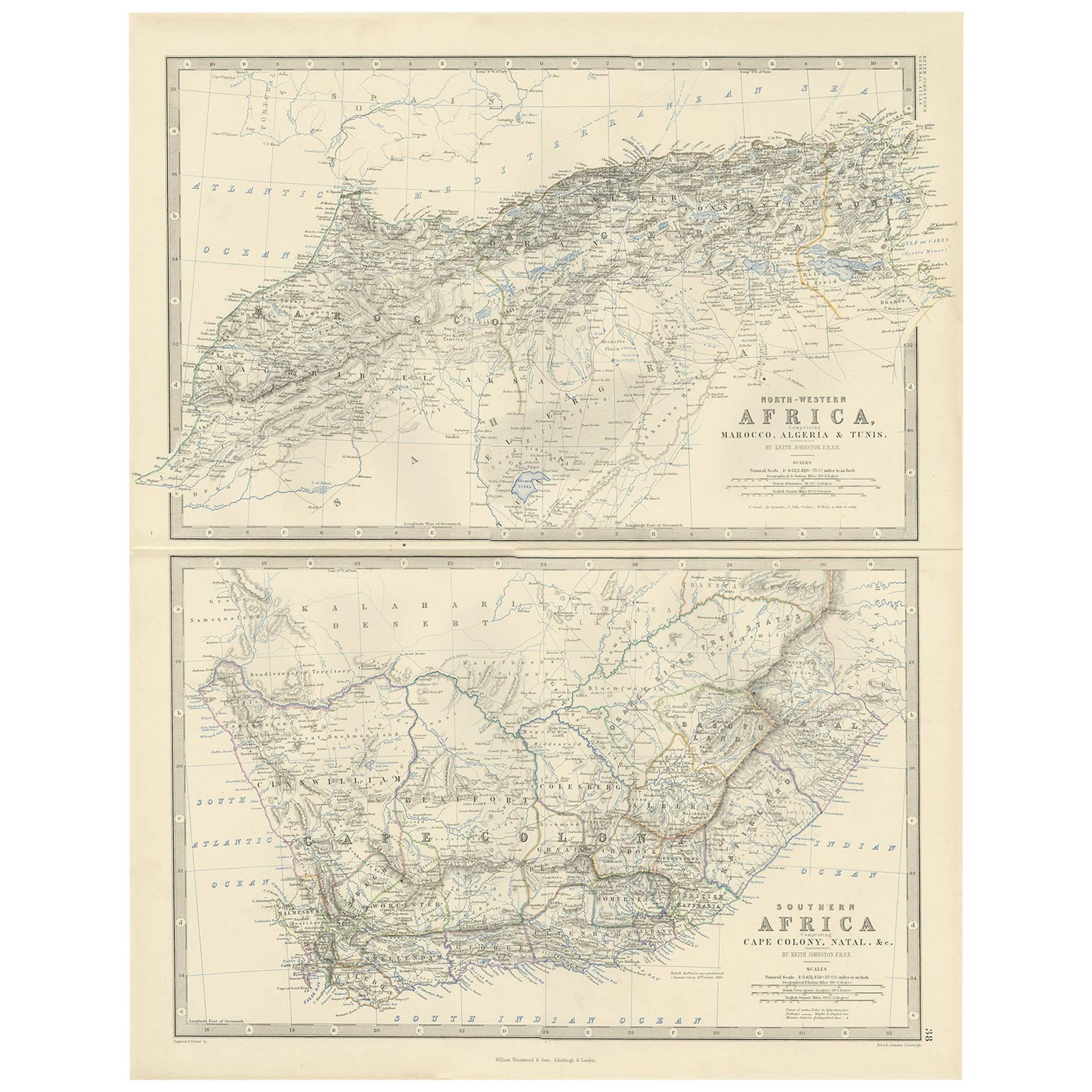 Carta geografica antica dell'Africa nord-occidentale e meridionale di A.K. Johnston, 1865 in vendita