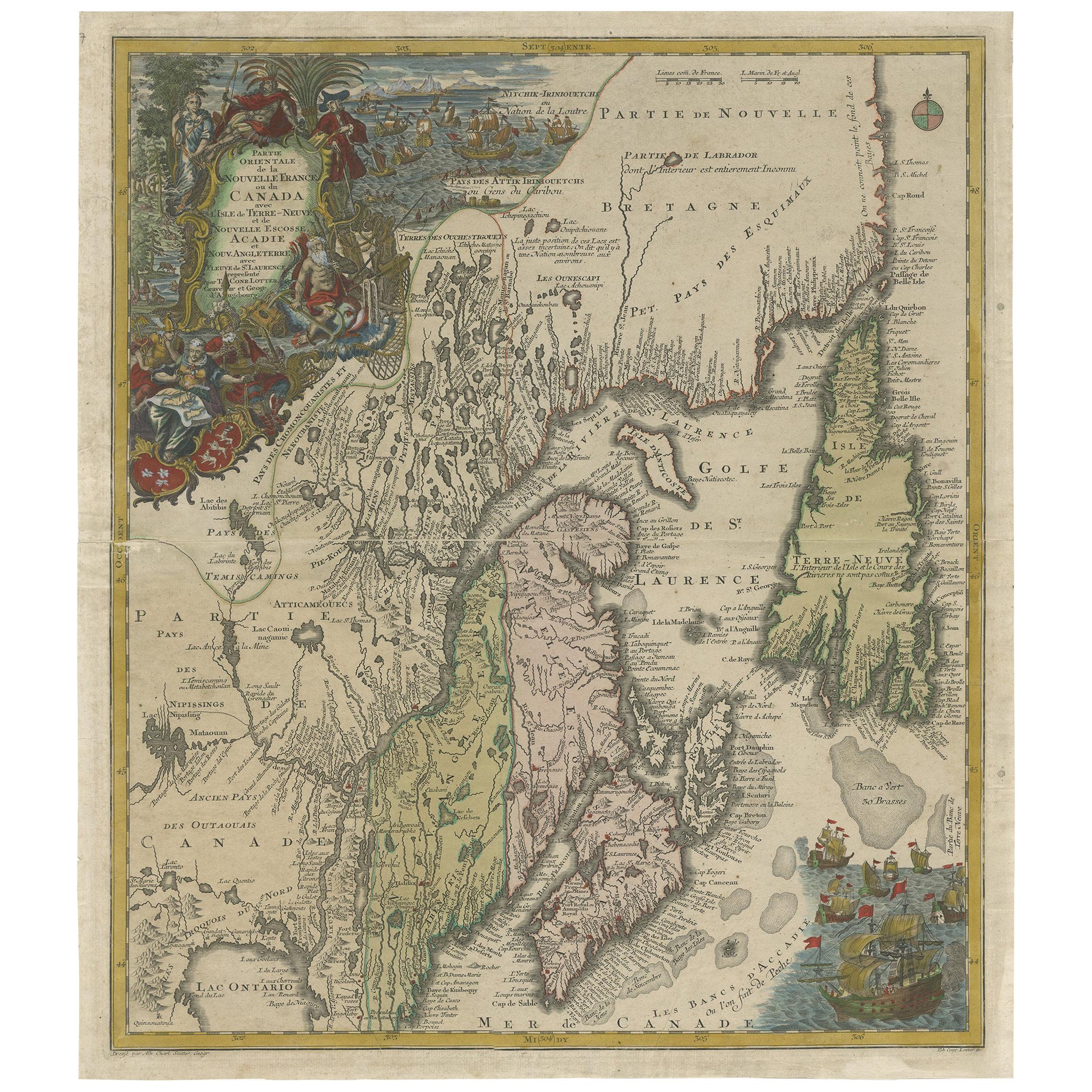 Antique Map of Northeastern Canada by Lotter 'circa 1760'