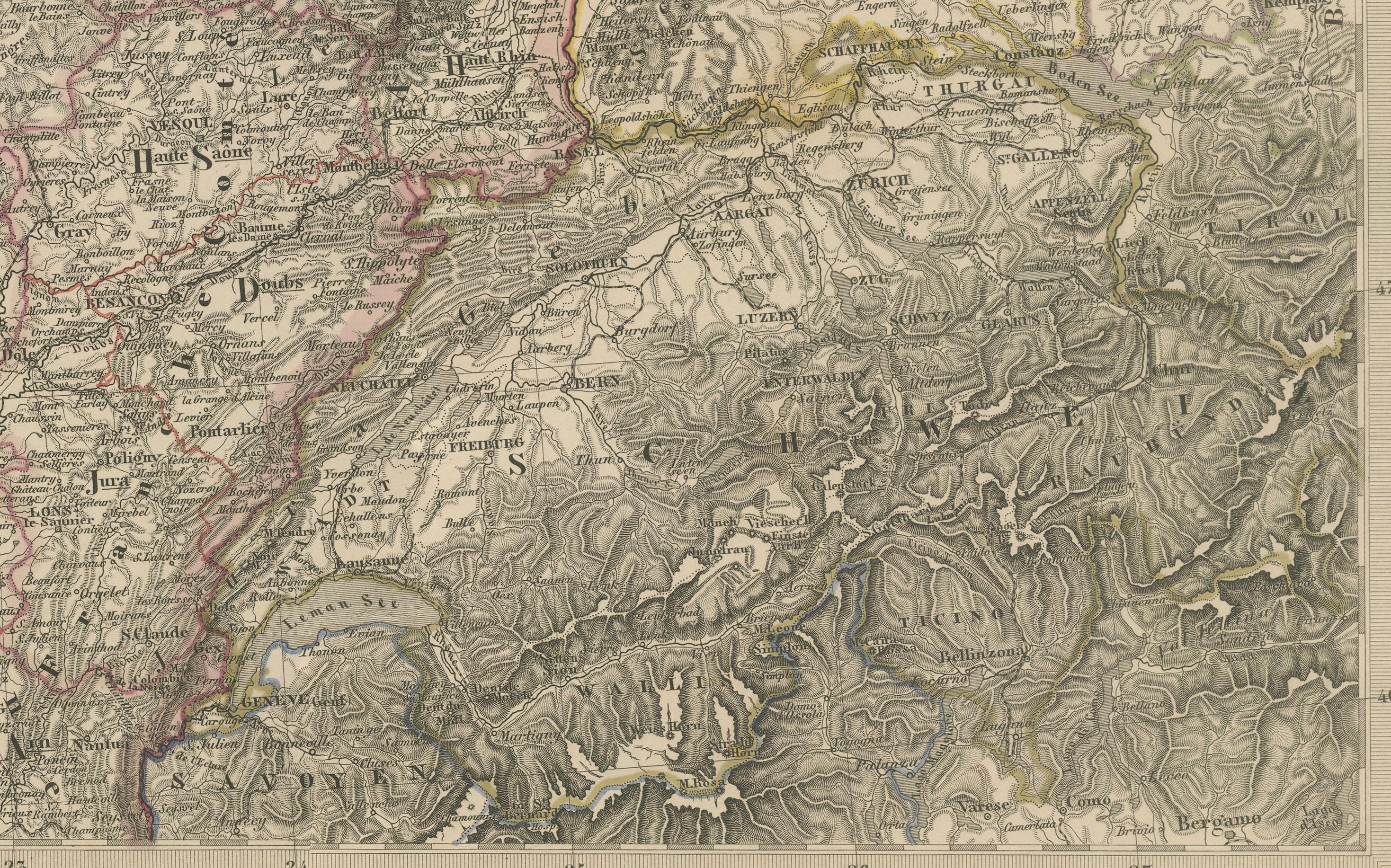 Mapa antiguo del noreste de Francia - Alsacia, Lorena y Champaña, 1858 Alemán en venta