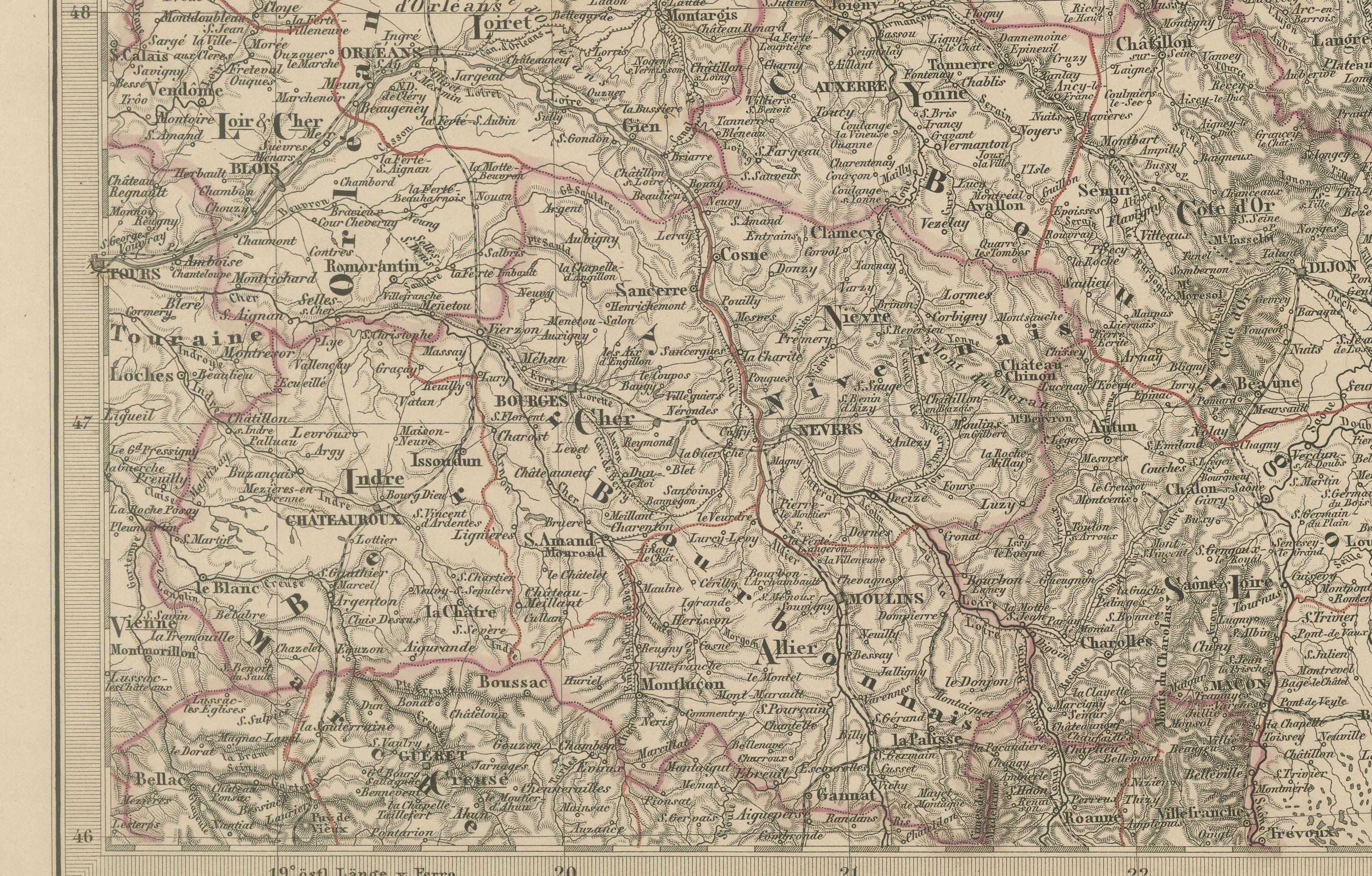 Mapa antiguo del noreste de Francia - Alsacia, Lorena y Champaña, 1858 Grabado en venta