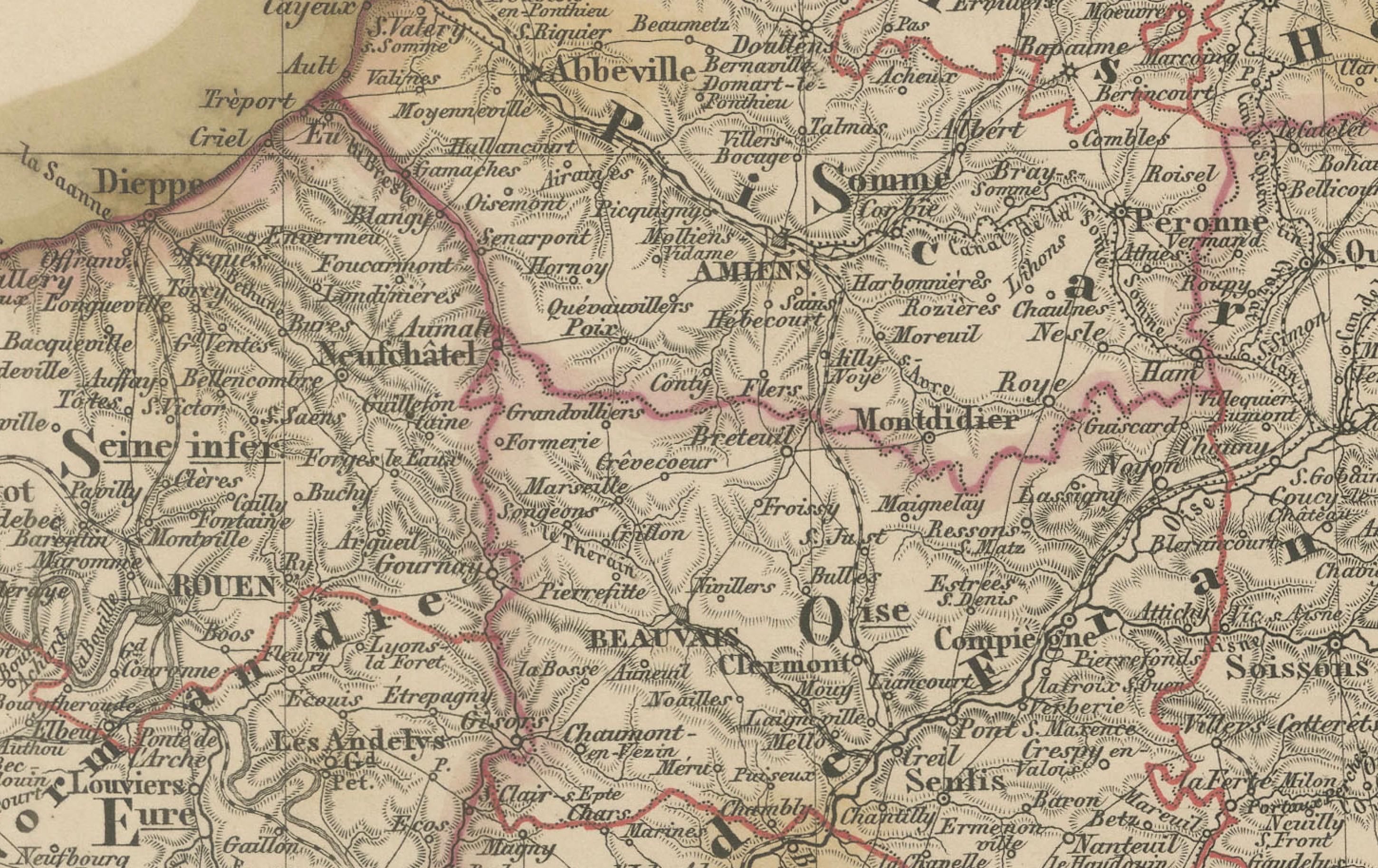 Mapa antiguo del noreste de Francia - Alsacia, Lorena y Champaña, 1858 en Bueno estado para la venta en Langweer, NL