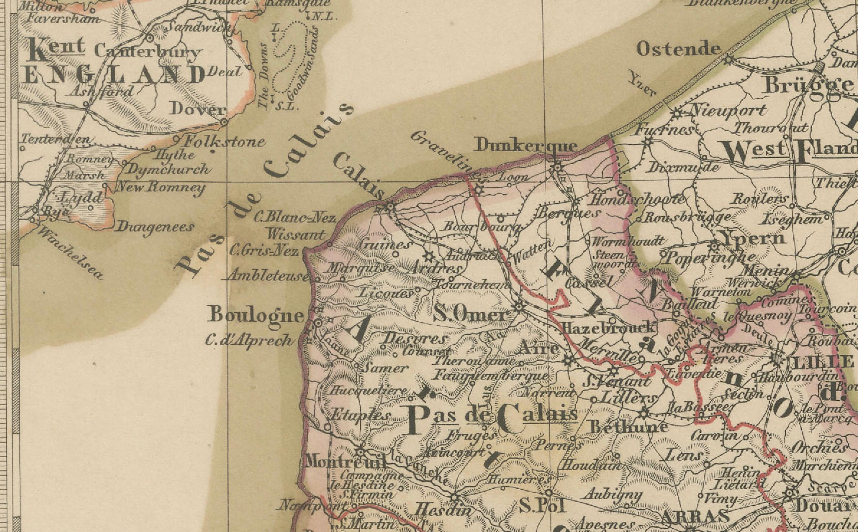 Mapa antiguo del noreste de Francia - Alsacia, Lorena y Champaña, 1858 siglo XIX en venta