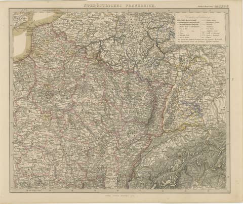 Antique Map of Northeastern France – Alsace, Lorraine & Champagne, 1858