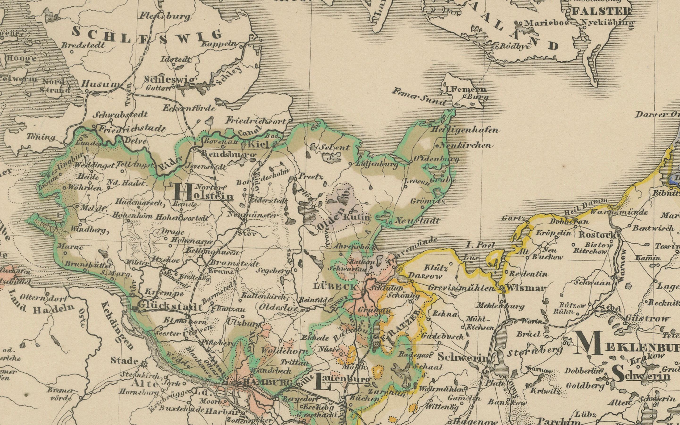 Carta geografica antica della Germania nord-orientale - Stati sassoni e prussiani, 1858

Mappa dettagliata e finemente incisa intitolata 