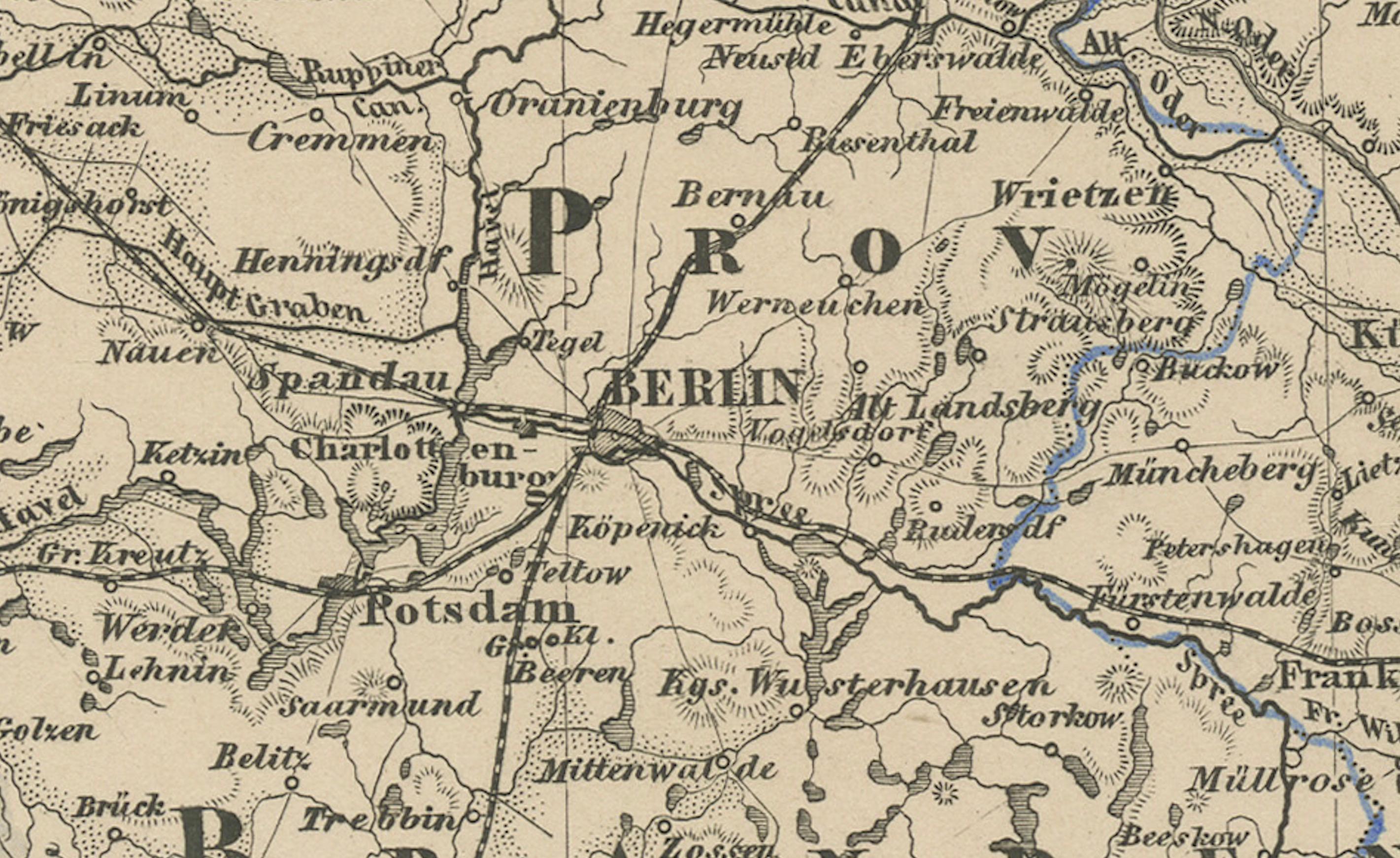 Inciso Carta geografica antica della Germania nord-orientale - Stati sassoni e prussiani, 1858 in vendita