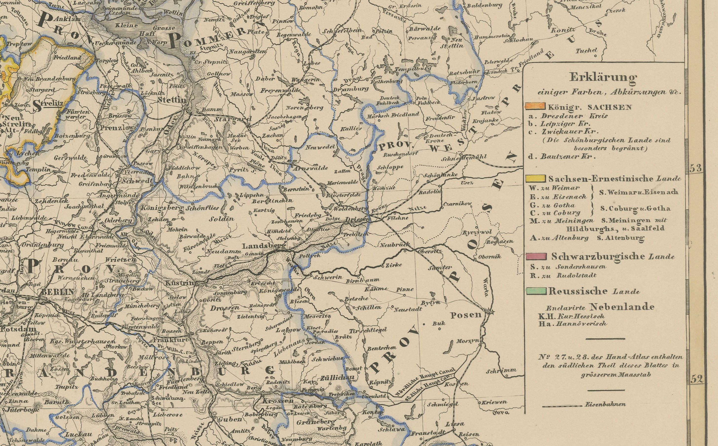 Carta geografica antica della Germania nord-orientale - Stati sassoni e prussiani, 1858 In condizioni buone in vendita a Langweer, NL