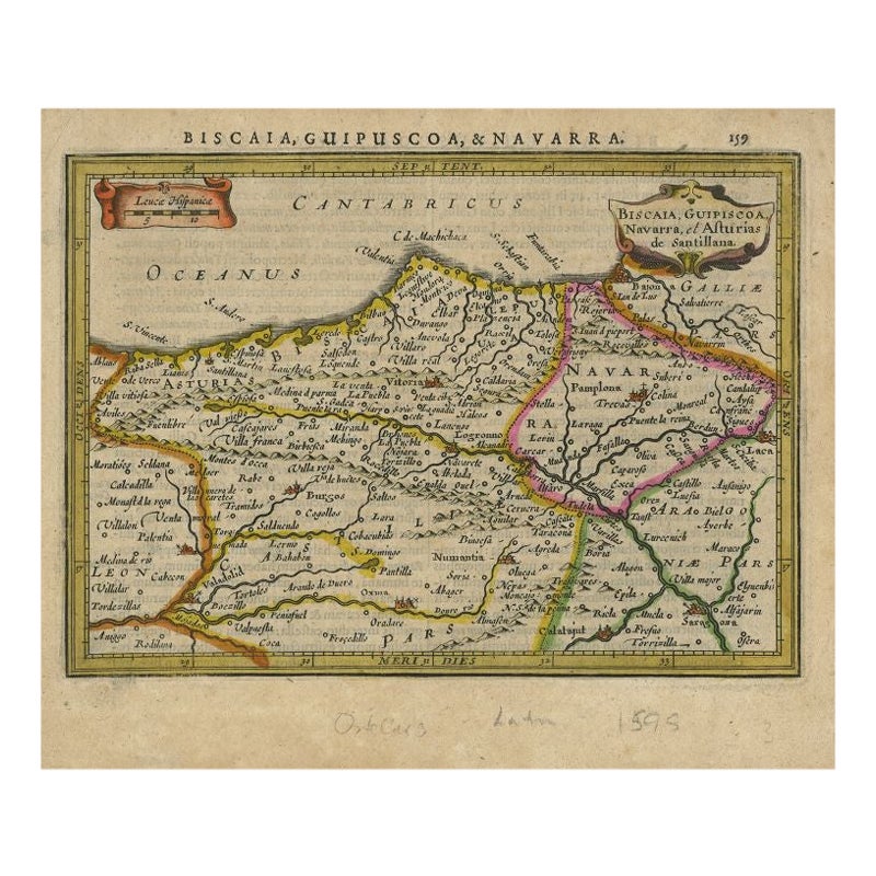 Carte ancienne du nord-est de l'Espagne par Mercator, 1634