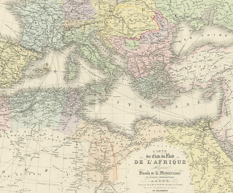 Antique Map Of Northern Africa And Southern Europe By Levasseur 1875