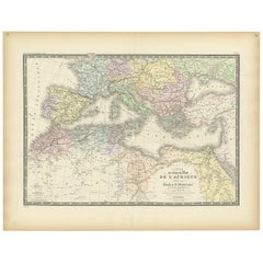 Antique Map of Northern Africa and Southern Europe by Levasseur, '1875'