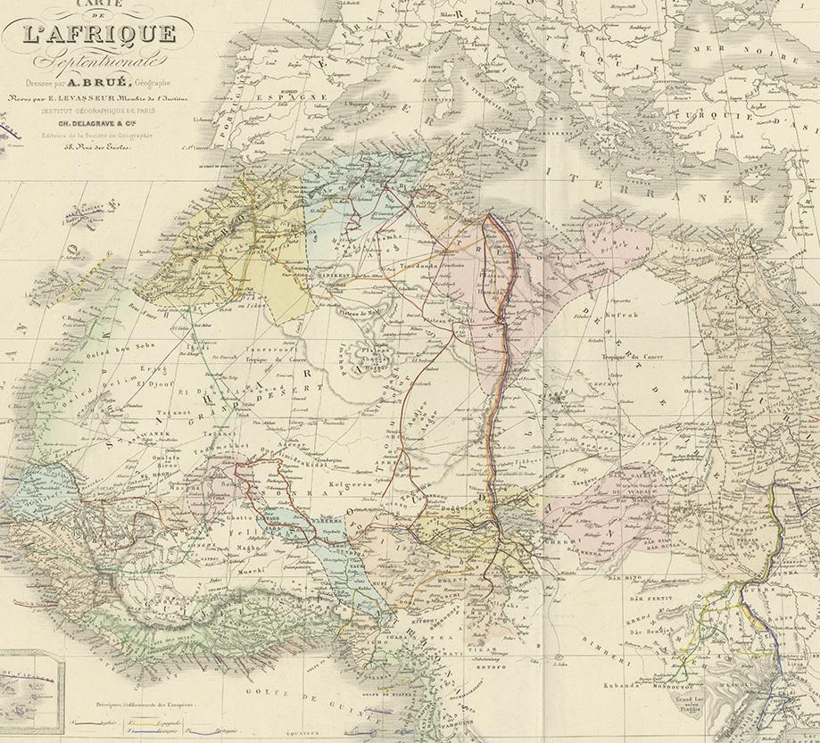 Carte ancienne d'Afrique du Nord par Levasseur, 1875 Bon état - En vente à Langweer, NL
