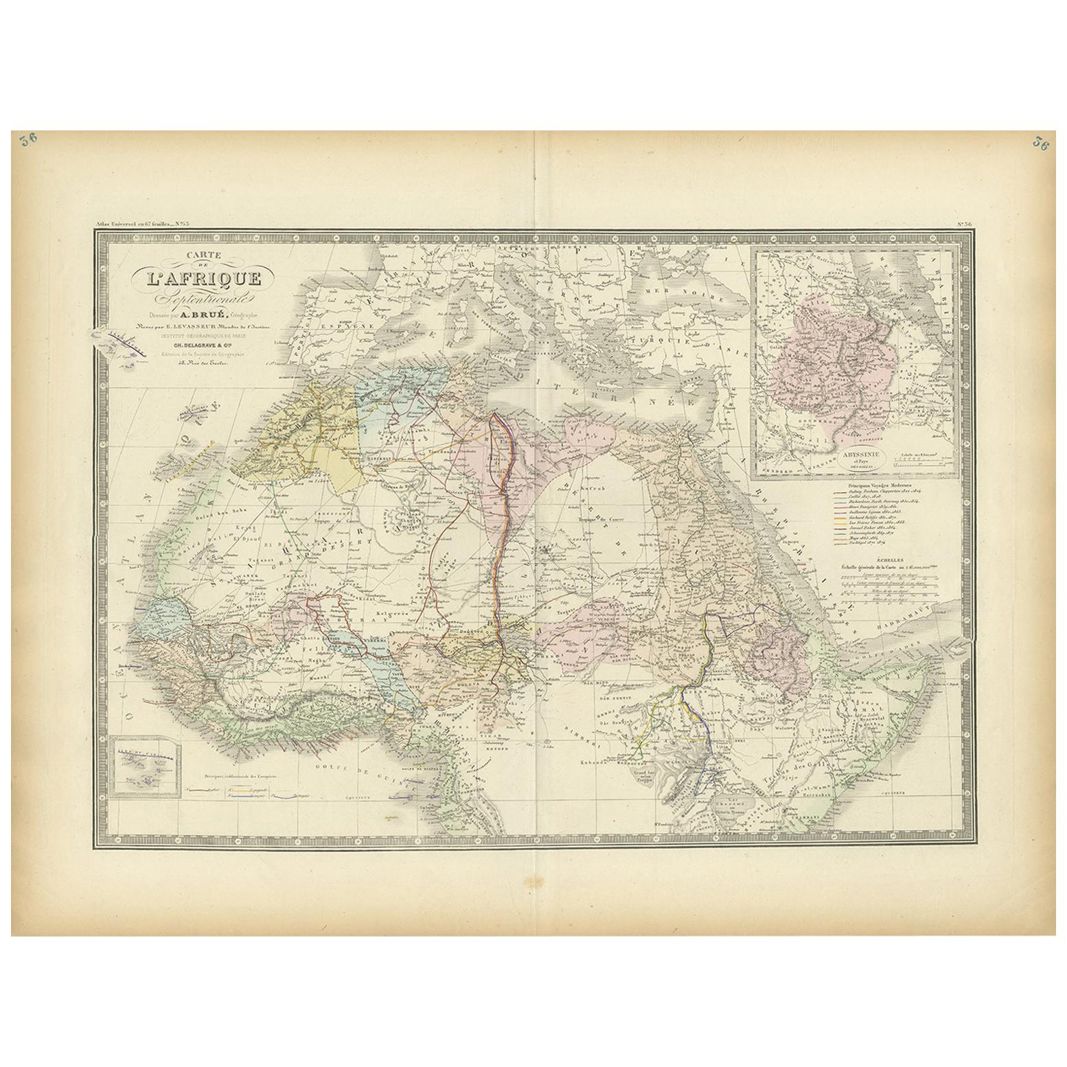 Carte ancienne d'Afrique du Nord par Levasseur, 1875 en vente